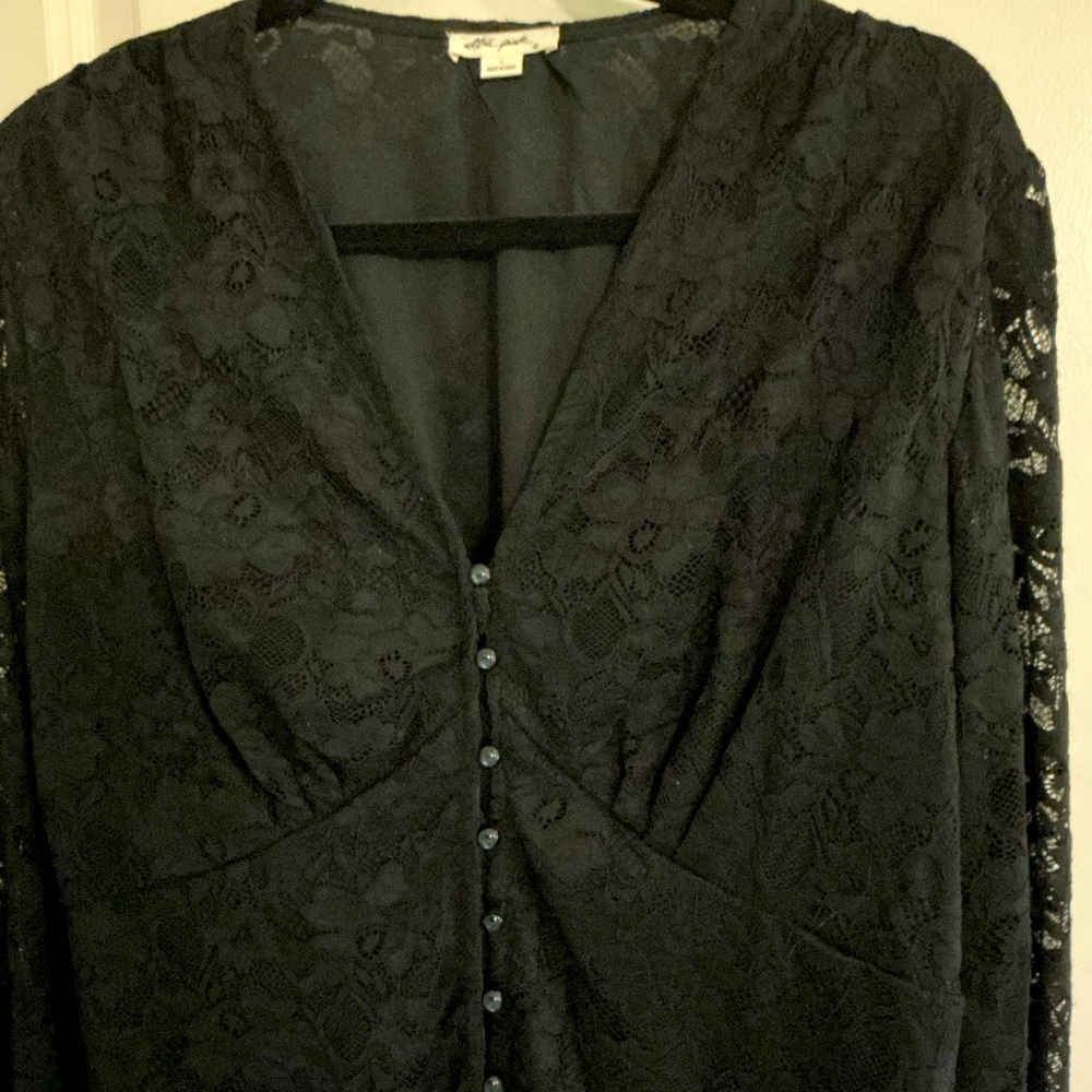 Elegant Black Lace Button-Up Blouse